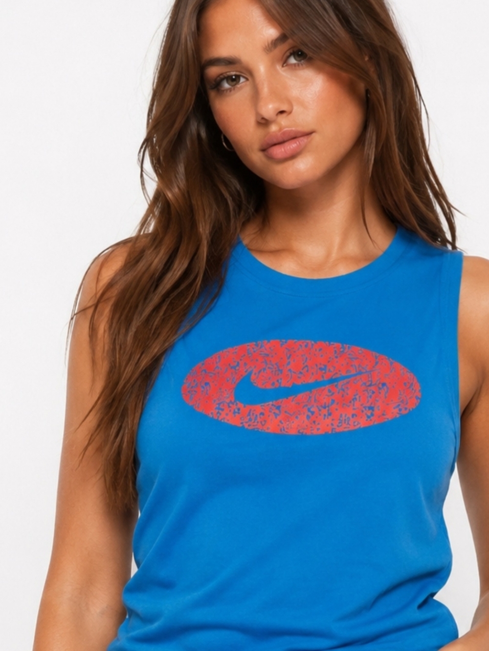 Nike Bright Blue Tank with Red Distressed Swoosh